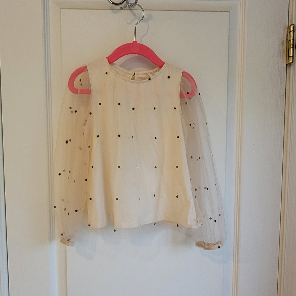 Girls Zara sheer sleeved pink polka dot top